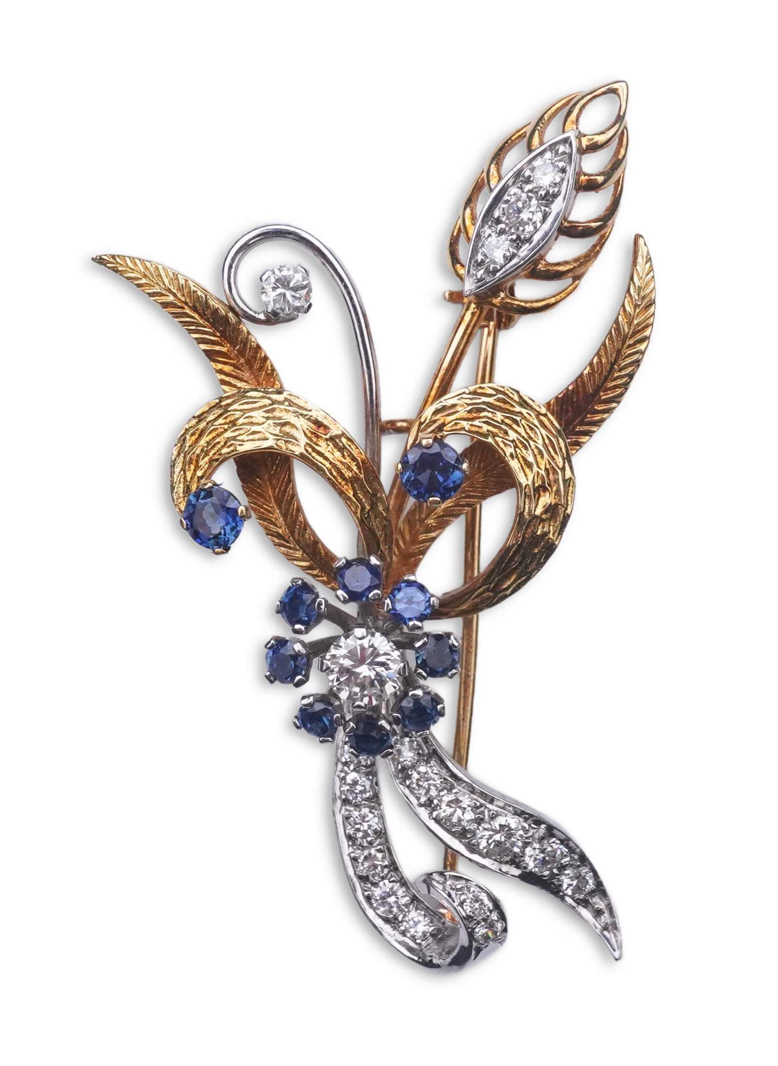 A sapphire and diamond brooch, third quarter 20th century